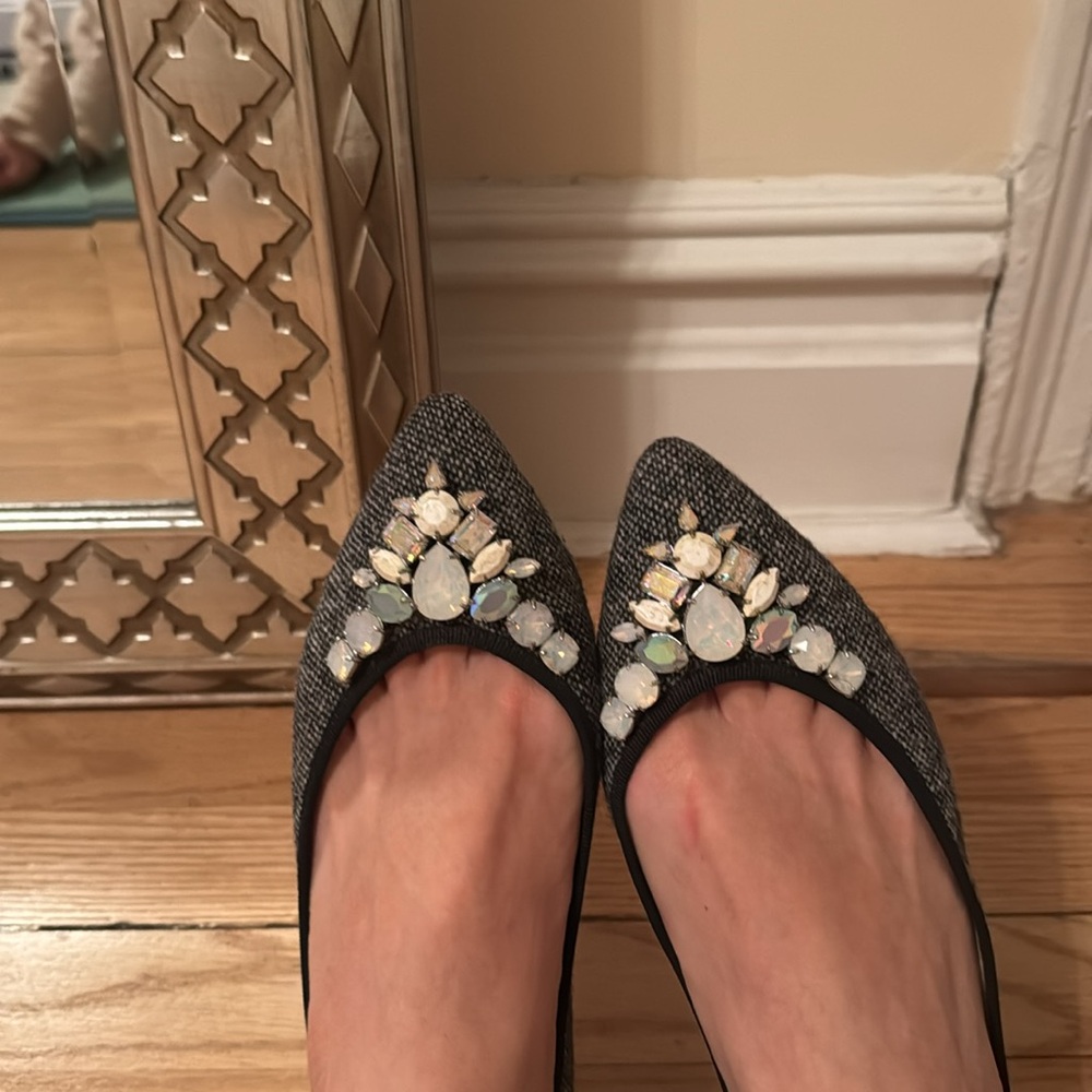 J. Crew Gemma Jeweled Tweed Flats - size 8